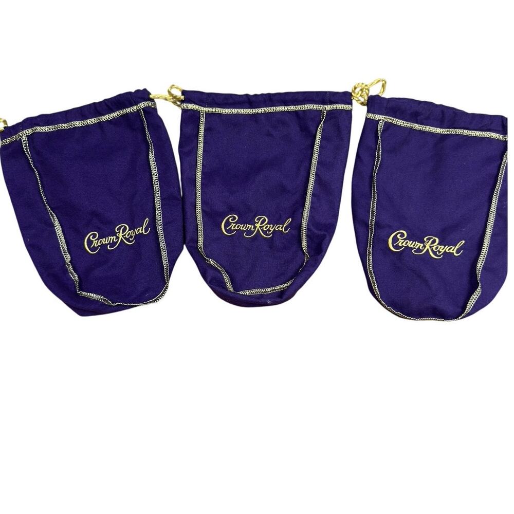 Crown Royal Bags Lot Of 3 Purple 9‎ Inch Gold Draw String 750ml Medium Size Bags